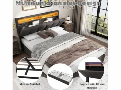 Discount Cama canapé 140x190 cm con cabecero y 2 cajones - LED - Tejido de lino - (sin colchón) Cama Con Canapé