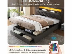 Discount Cama canapé 140x190 cm con cabecero y 2 cajones - LED - Tejido de lino - (sin colchón) Cama Con Canapé