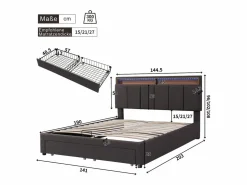 Discount Cama canapé 140x190 cm con cabecero y 2 cajones - LED - Tejido de lino - (sin colchón) Cama Con Canapé