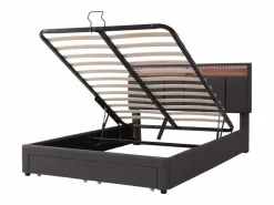 Discount Cama canapé 140x190 cm con cabecero y 2 cajones - LED - Tejido de lino - (sin colchón) Cama Con Canapé