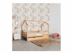 Hot Cama casita con barandilla + cama de arrastre madera pino 90x190cm Beige
