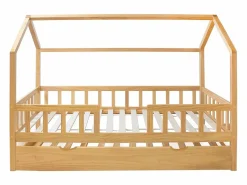 Hot Cama casita con barandilla + cama de arrastre madera pino 90x190cm Beige