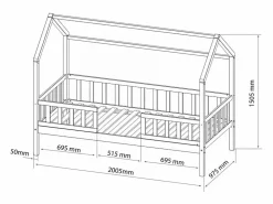 Hot Cama casita con barandilla + cama de arrastre madera pino 90x190cm Beige