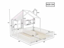 Cama casita infantil 90 x 200 cm - con iluminación LED - con barreras de seguridad - con estantes de almacenamiento - ​ (colchón no incluido) Cama Montessori