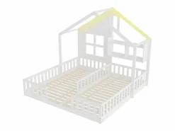 Cama casita infantil 90 x 200 cm - con iluminación LED - con barreras de seguridad - con estantes de almacenamiento - ​ (colchón no incluido) Cama Montessori