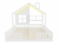 Cama casita infantil 90 x 200 cm - con iluminación LED - con barreras de seguridad - con estantes de almacenamiento - ​ (colchón no incluido) Cama Montessori