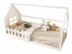 Hauss Spole Cama casita infantil 90x200 cm - con barrotes de seguridad - Estructura de madera blanca - Estilo escandinavo limpio (sin colchón)