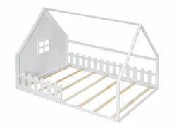 Hauss Spole Cama casita infantil 140x200 cm con barandilla y barra tipo casa, madera de pino, (sin colchón)