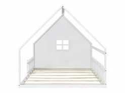 Hauss Spole Cama casita infantil 140x200 cm con barandilla y barra tipo casa, madera de pino, (sin colchón)