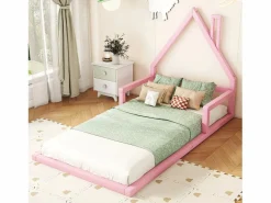 Hauss Spole Cama casita infantil 90x200 cm, en pino con base, diseño casa, fácil de montar (sin colchón) Rosa