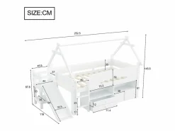 Online Cama casita infantil 90x200 cm - con tobogán de seguridad - con 2 cajones - con barreras de seguridad - ​ (colchón no incluido) Cama Alta