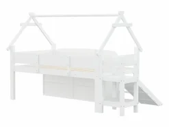 Online Cama casita infantil 90x200 cm - con tobogán de seguridad - con 2 cajones - con barreras de seguridad - ​ (colchón no incluido) Cama Alta