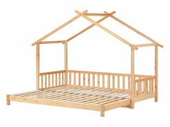 Hauss Spole Cama casita infantil 90/180x200 cm con cama nido, acabado madera natural clara, sin colchón