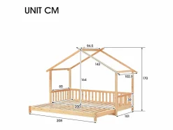 Hauss Spole Cama casita infantil 90/180x200 cm con cama nido, acabado madera natural clara, sin colchón