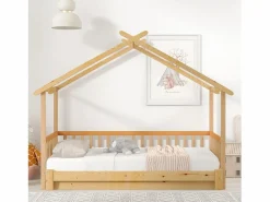 Hauss Spole Cama casita infantil 90/180x200 cm con cama nido, acabado madera natural clara, sin colchón