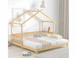Hauss Spole Cama casita infantil 90/180x200 cm con cama nido, acabado madera natural clara, sin colchón