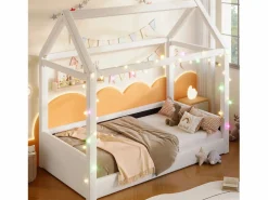 Best Cama casita 90x200cm - con tira de luz LED - Diseño de techo - MDF - (colchón no incluido) Cama Montessori
