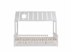 Outlet Cama casita 120x200cm con cama nido 120x190cm, Cama infantil con techo, chimenea, parrilla por 3 lados, pino + MDF, Blanco