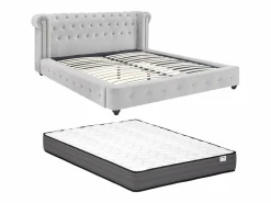 Sale Cama Chesterfield 180 x 200 cm pana + colchón - TONGERLA Cama Terciopelo