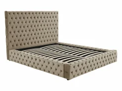 Vente-unique Cama Chesterfield Queen Size con almacenaje en terciopelo gris + colchón - DULENI