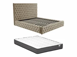 Vente-unique Cama Chesterfield Queen Size con almacenaje en terciopelo gris + colchón - DULENI