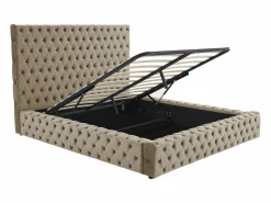 Outlet Vente-unique Cama Chesterfield tamaño queen con almacenaje en terciopelo color - DULENI Topo