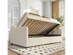 Sale Merax Cama con almacenaje - 90 x 200 cm - sofá cama con LED - sin colchón - terciopelo + MDF - Beige