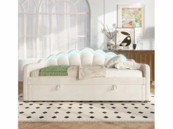 Sale Merax Cama con almacenaje - 90 x 200 cm - sofá cama con LED - sin colchón - terciopelo + MDF - Beige
