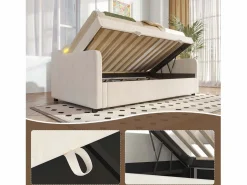 Sale Merax Cama con almacenaje - 90 x 200 cm - sofá cama con LED - sin colchón - terciopelo + MDF - Beige