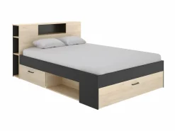 Best Cama con almacenaje 140 x 190 cm natural y antracita + somier + colchón - LEANDRE Cama Adulto