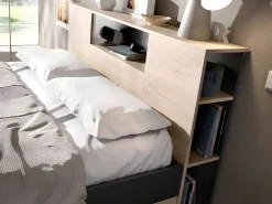 Best Cama con almacenaje 140 x 190 cm natural y antracita + somier + colchón - LEANDRE Cama Adulto