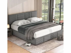 Outlet Cama con almacenaje de terciopelo 180 x 200 cm - cabecero ajustable - estilo rayas - Cama Terciopelo