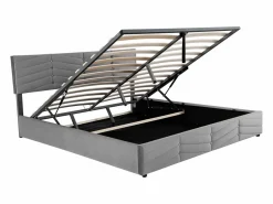 Outlet Cama con almacenaje de terciopelo 180 x 200 cm - cabecero ajustable - estilo rayas - Cama Terciopelo