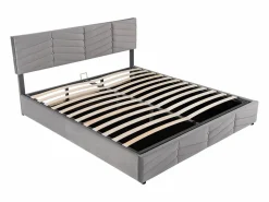 Outlet Cama con almacenaje de terciopelo 180 x 200 cm - cabecero ajustable - estilo rayas - Cama Terciopelo