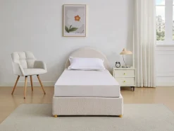 Sale Vente-unique Cama con almacenaje LIRIMO de 90 x 190 cm en tejido bouclé color Crema