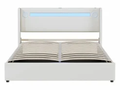 Outlet Cama con almacenaje 160x200 cm - Cama doble con USB, luz LED y reproductor Bluetooth - PU - sin colchón Blanco