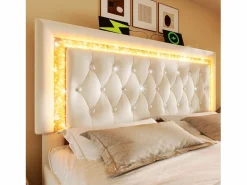 Best Cama con almacenamiento acolchada 140x200cm en terciopelo - con iluminación LED - con puertos USB y Tipo-C - con somier de láminas - (sin colchón) Cama Terciopelo