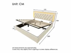 Best Cama con almacenamiento acolchada 140x200cm en terciopelo - con iluminación LED - con puertos USB y Tipo-C - con somier de láminas - (sin colchón) Cama Terciopelo