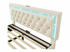 Best Cama con almacenamiento acolchada 140x200cm en terciopelo - con iluminación LED - con puertos USB y Tipo-C - con somier de láminas - (sin colchón) Cama Terciopelo