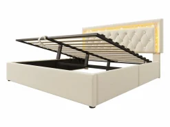 Best Cama con almacenamiento acolchada 140x200cm en terciopelo - con iluminación LED - con puertos USB y Tipo-C - con somier de láminas - (sin colchón) Cama Terciopelo