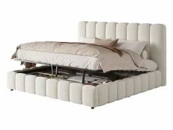 New ModernLuxe Cama con almacenamiento tapizada 180x200cm - con somier de láminas - Tela rizada - ​ (sin colchón) Blanco