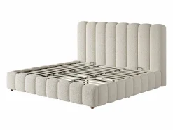 New ModernLuxe Cama con almacenamiento tapizada 180x200cm - con somier de láminas - Tela rizada - ​ (sin colchón) Blanco