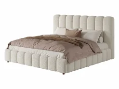 Sale ModernLuxe Cama con almacenamiento tapizada 200x200cm - con somier de láminas - Tela rizada - ​ (sin colchón) Blanco
