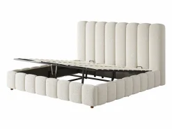 Sale ModernLuxe Cama con almacenamiento tapizada 200x200cm - con somier de láminas - Tela rizada - ​ (sin colchón) Blanco