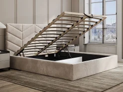 Hot Vente-unique Cama con arcón king size 200 x 200 cm en tejido texturado + colchón - JUSTANI Crema