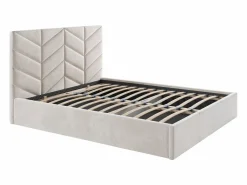 Hot Vente-unique Cama con arcón king size 200 x 200 cm en tejido texturado + colchón - JUSTANI Crema