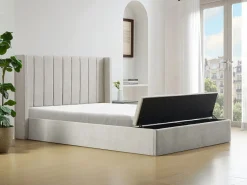 Vente-unique Cama con baúl 160 x 200 cm con banco en tela color - DOUINO