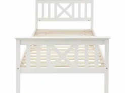 Merax Cama con cabecero - 90 x 200 cm - pino - somier - Blanco