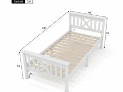 Merax Cama con cabecero - 90 x 200 cm - pino - somier - Blanco