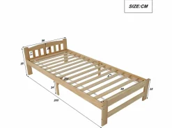 Clearance Cama con cabecero - 90 x 200 cm - madera maciza - somier de láminas - color natural Cama Infantil